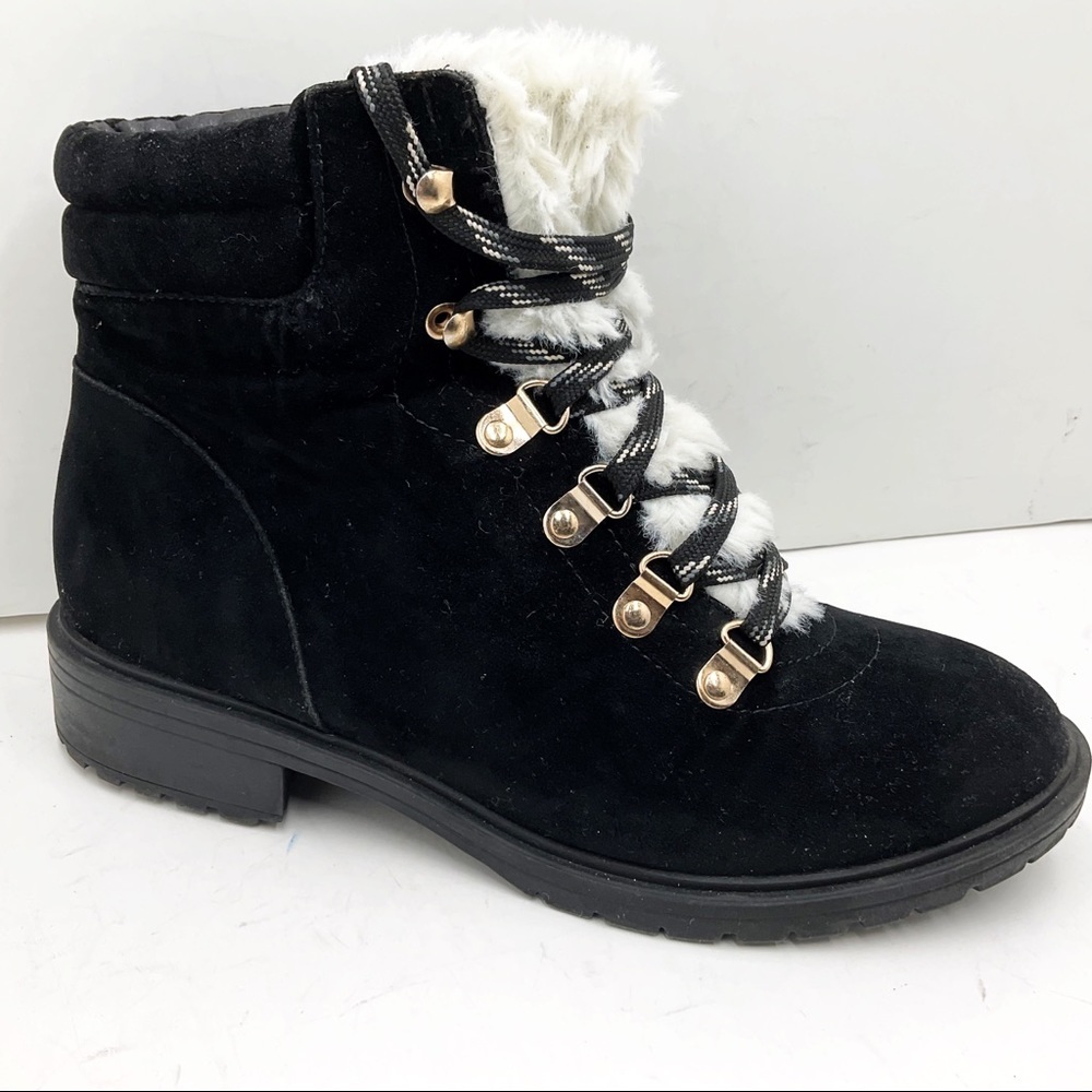 {Lexi & Abbie}Hally Lace Up Faux Fur Trimmed Boots
